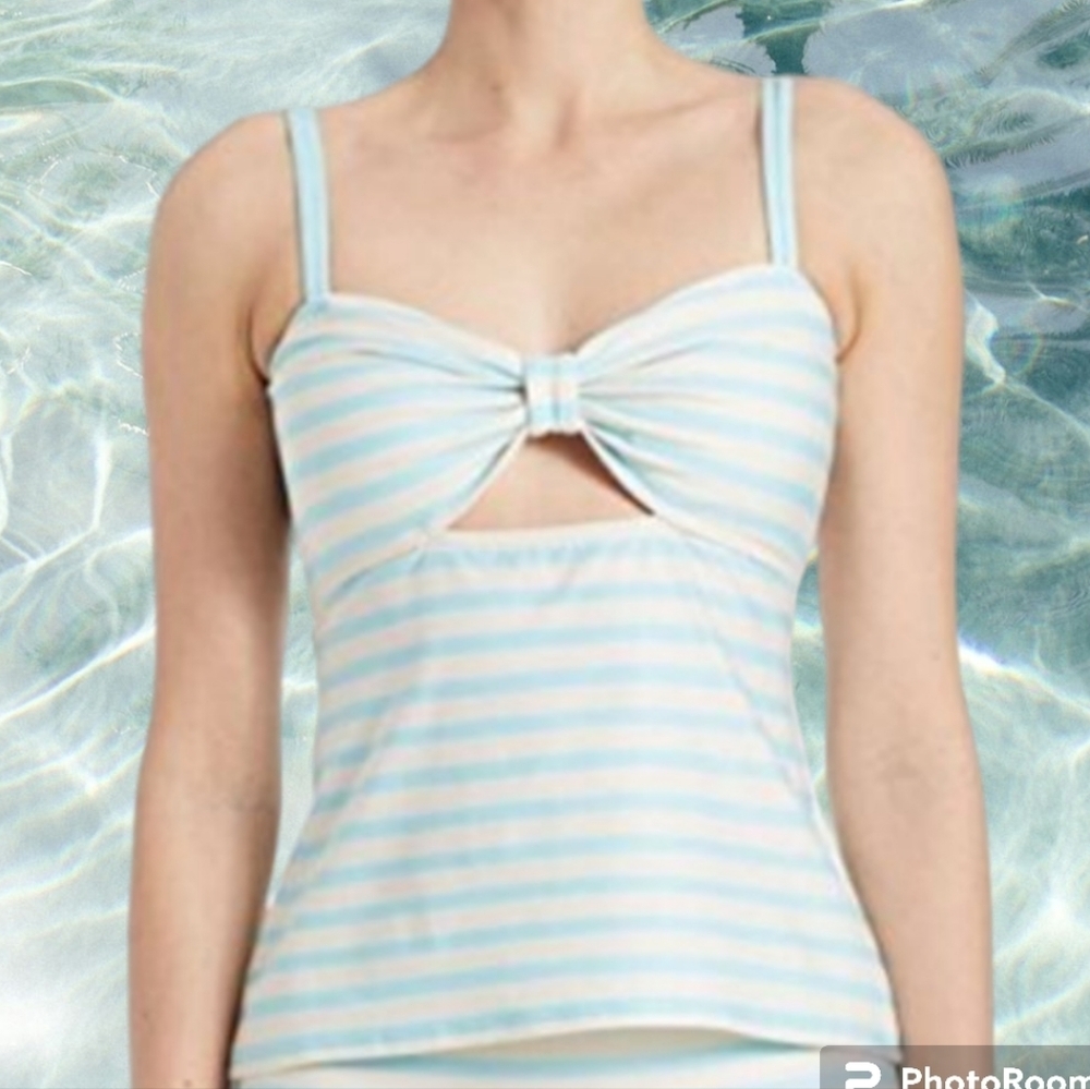 NWT KATE SPADE tankini TOP CREAM TURQUOISE STRIPES bathing suit